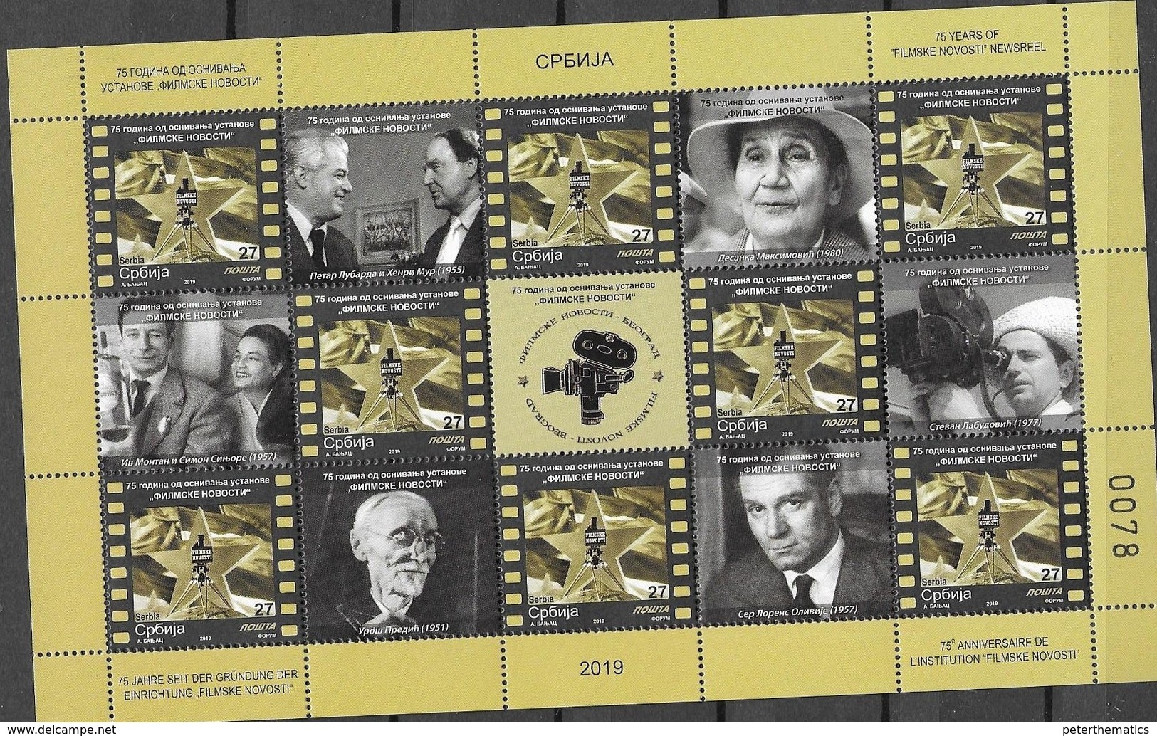 SERBIA, 2019, MNH, CINEMA, 75th ANNIVERSARY OF NOVOSTI FILMS, SHEETLET OF 8v+ TABS - Cinema