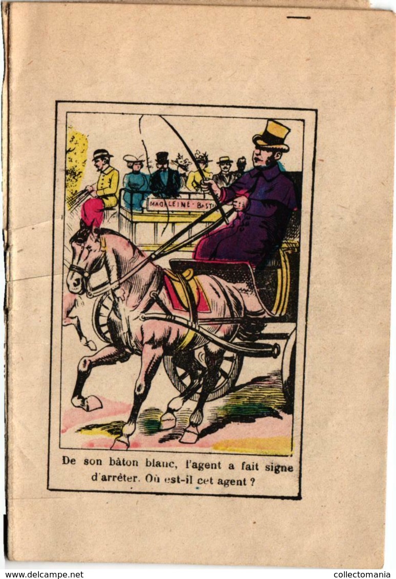 3 folding booklets, many  DEVINETTES, zoekprenten c1890 Hidden Objects Images à chercher Questions Riddles search 10x7cm