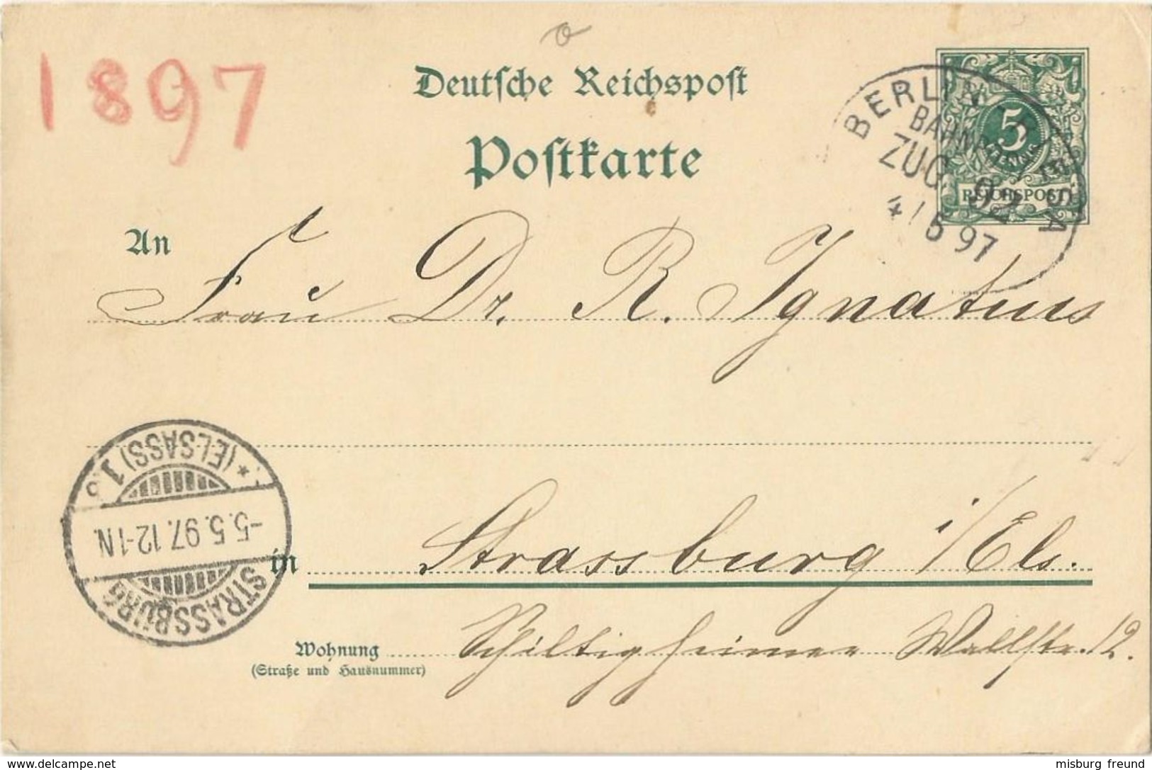 5 151 Ganzsache Bahnpost "BERLIN-RIESA" 1897 - Gebraucht