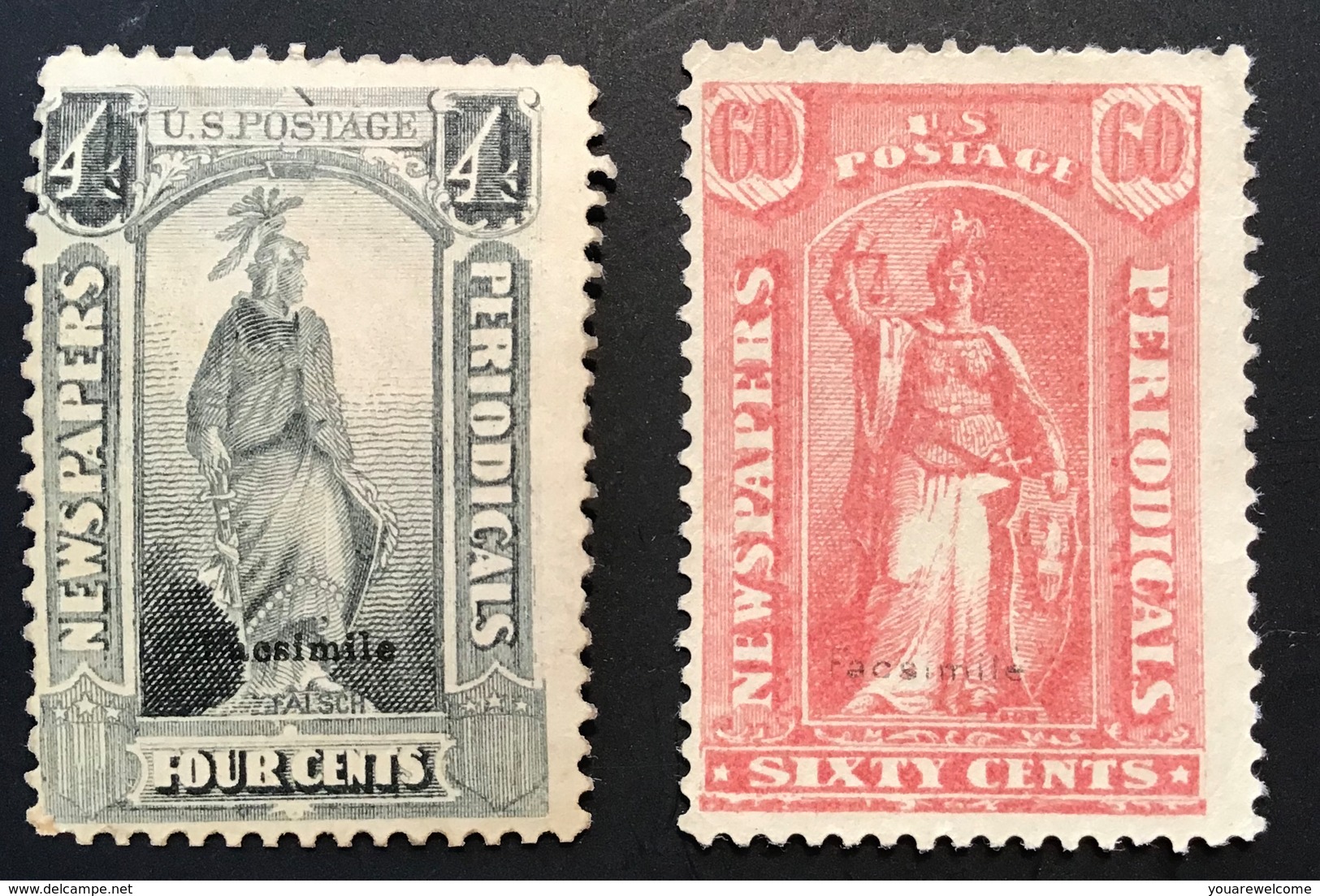 US 1875 Newspaper & Periodical Stamps 2 FORGERIES 19th C.(USA FAUX FALSCH FORGERY Timbres Pour Journaux - Giornali & Periodici