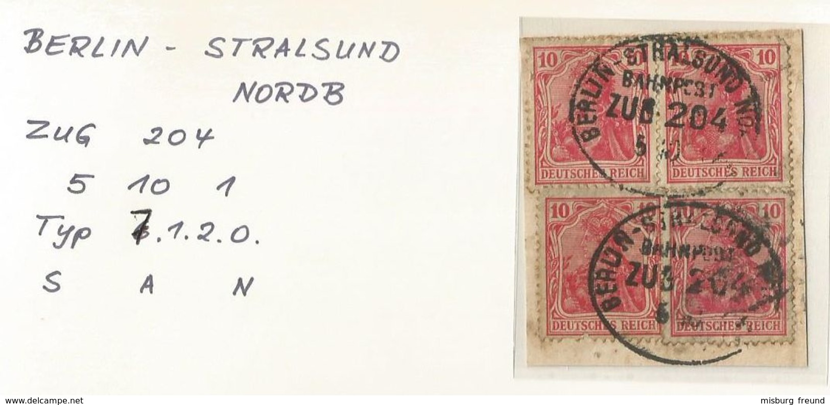 5 175 Briefstück Bahnpost "BERLIN-STRALSUND NORDB" 1921 - Gebraucht