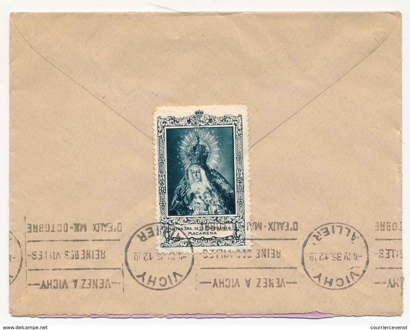 ESPAGNE - Env 1935 Avec Vignette Au Dos "Ntra. Sra. De La Esperanza Macarena" - Lettres & Documents