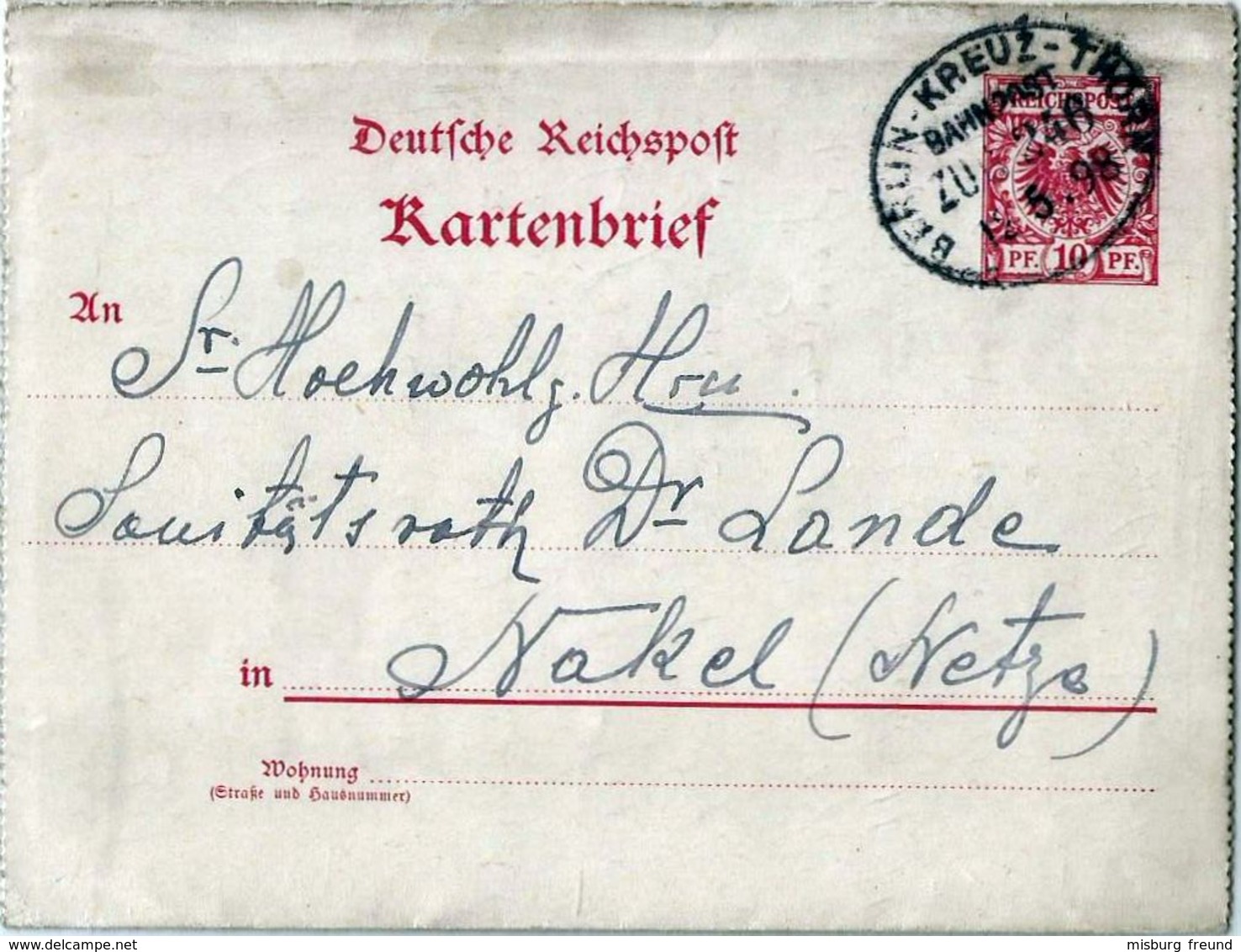 5 183 Kartenbrief Bahnpost "BERLIN-KREUZ-THORN" 1898, Poln. Krzyż Wielkopolski-Toruń - Gebraucht