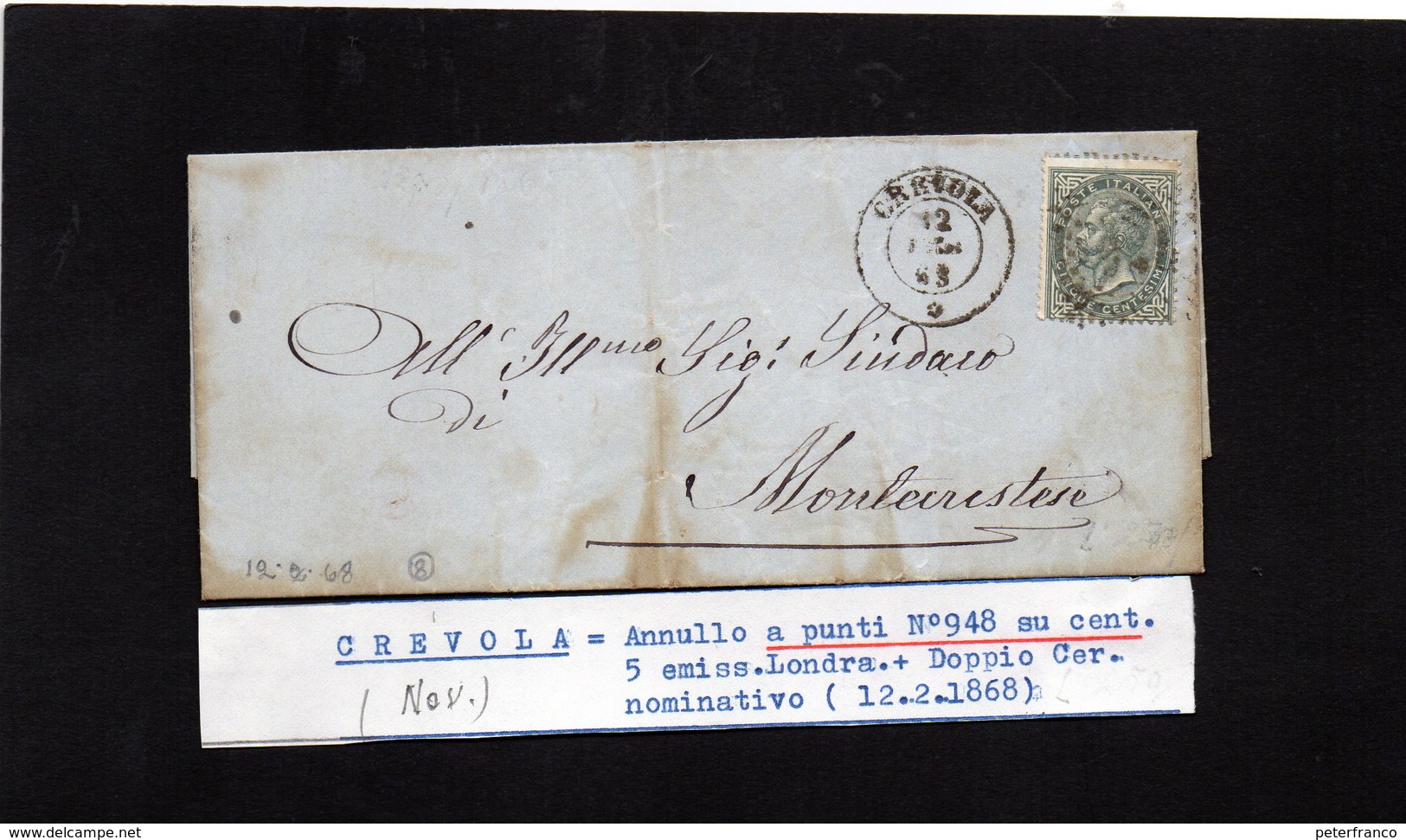 CG29 - Lettera Da Crevola Per Montecrstese 12/2/1868 - Marcophilia