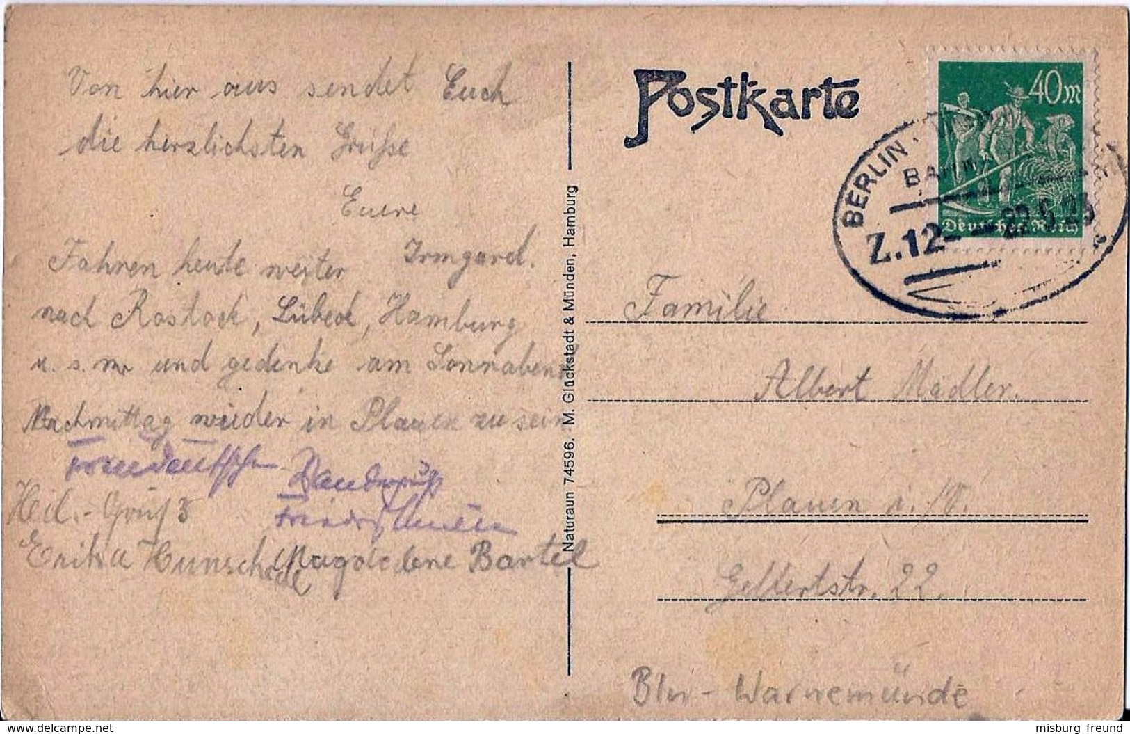 5 192 Ak Warnemünde Bahnpost "BERLIN-WARNEMÜNDE" 1923 - Gebraucht