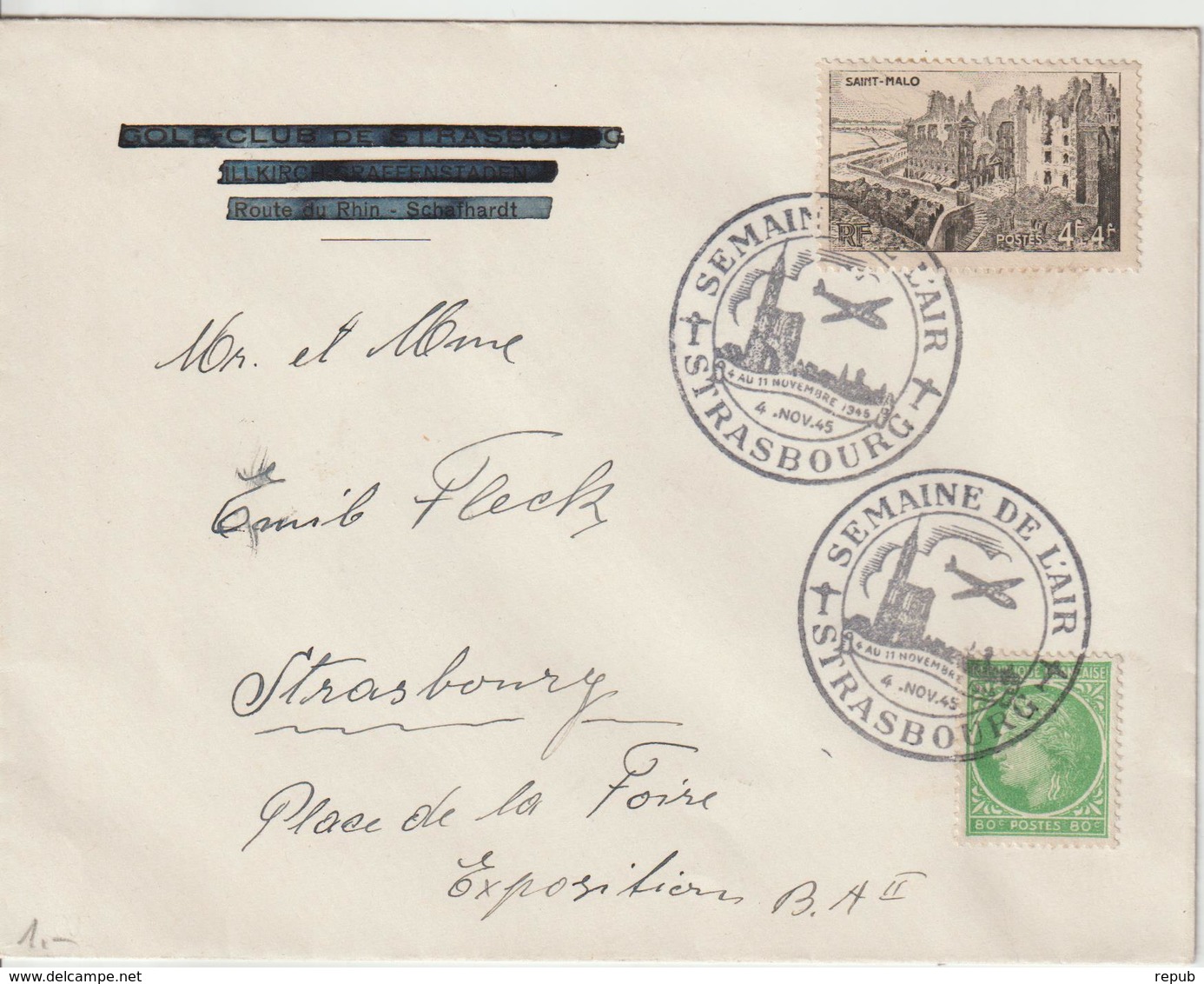 France Semaine De L'air Strasbourg 1945 - Commemorative Postmarks