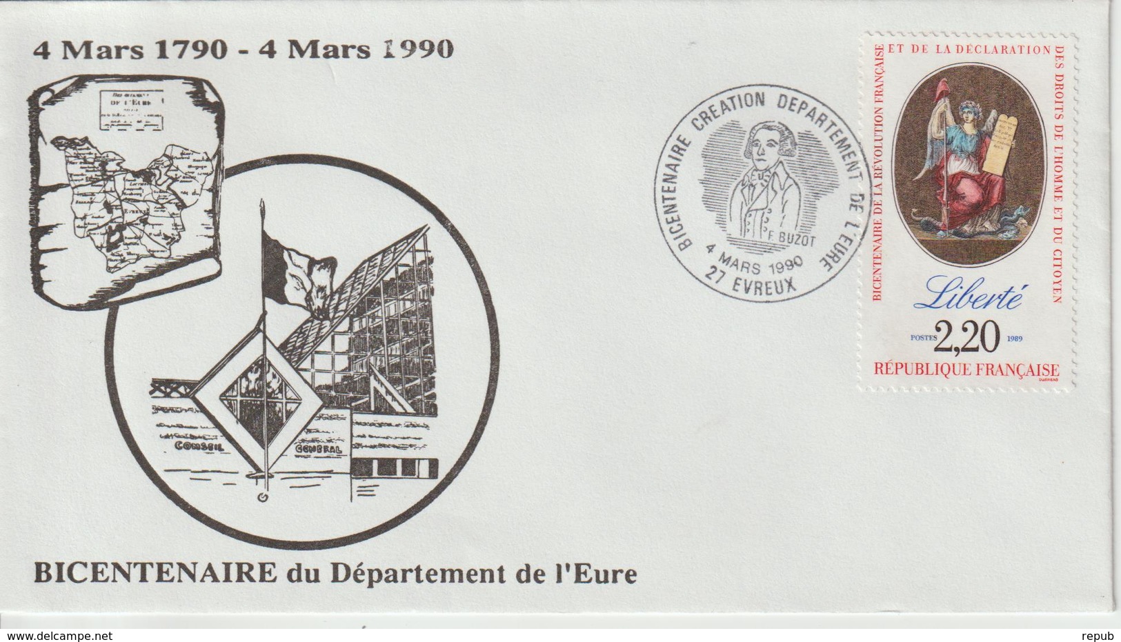 France Bicentenaire Création Département De L'Eure 1990 - Gedenkstempels