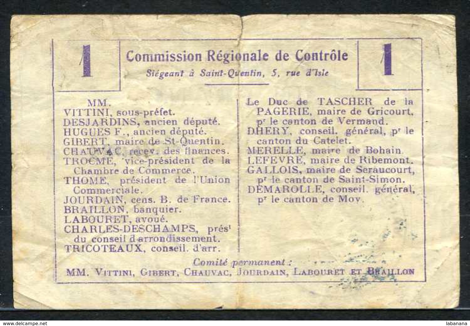 426-BRU Billet De 1 Franc Mézières-sur-Oise - Bons & Nécessité