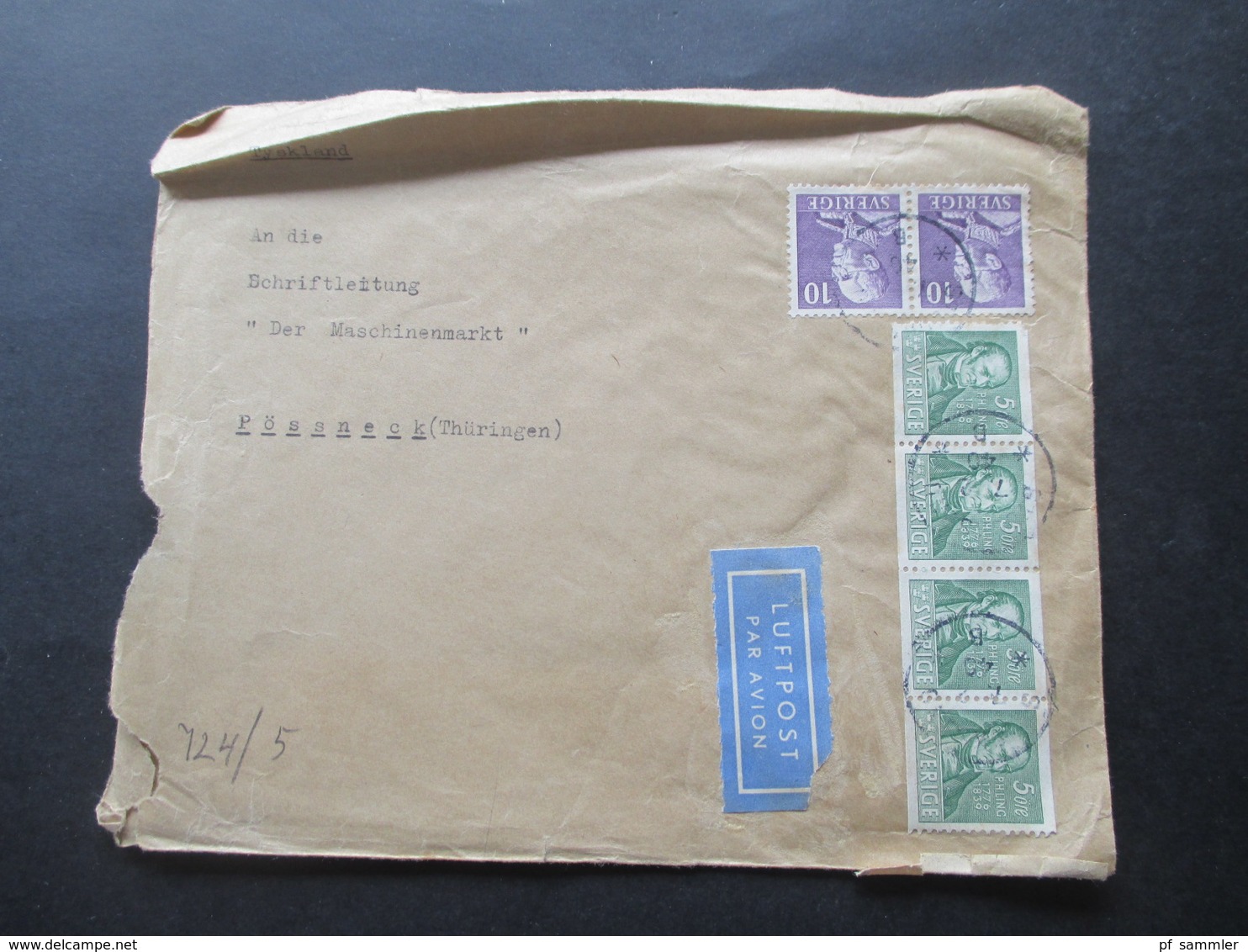 Schweden 1940 Zensurbeleg Ins Deutsche Reich Mit OKW Zensurstereifen Geprüft. Luftpost Stockholm - Pössneck - Lettres & Documents