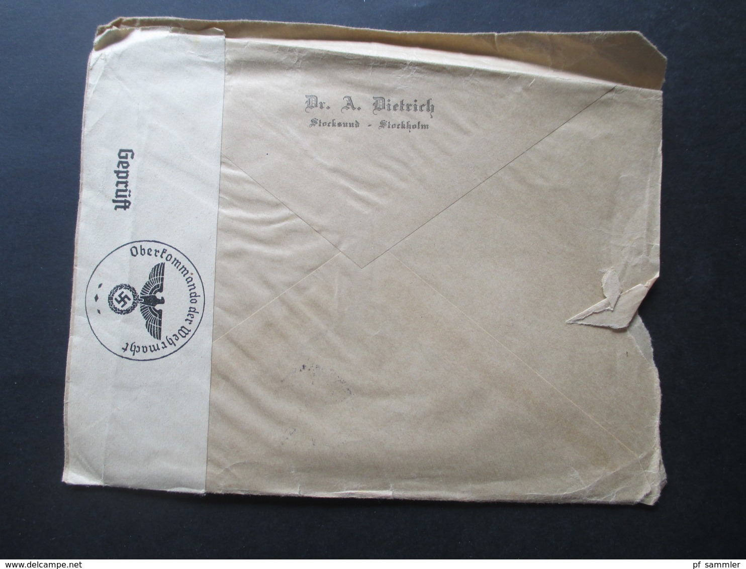 Schweden 1940 Zensurbeleg Ins Deutsche Reich Mit OKW Zensurstereifen Geprüft. Luftpost Stockholm - Pössneck - Covers & Documents