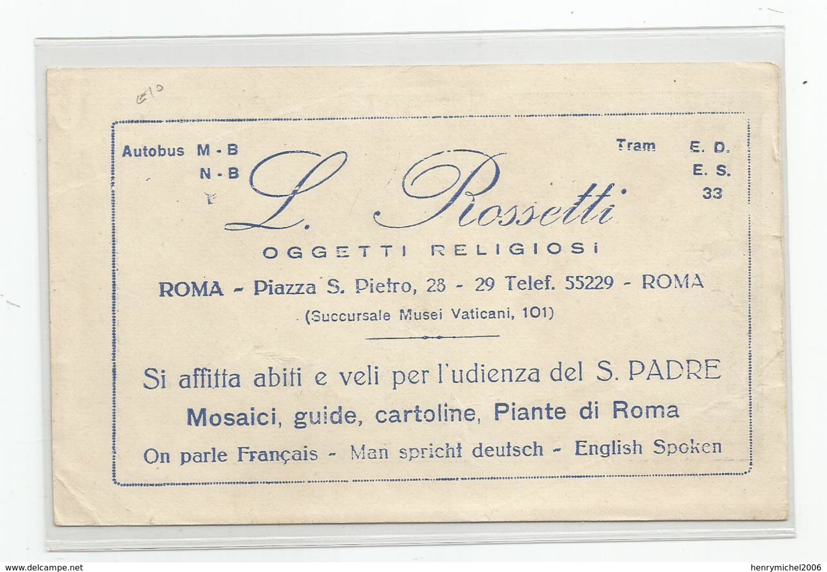 Format Cpa Pub Publicité Rossetti  Articli Religiosi Roma Italia Italy Italie , Papier Souple - Publicidad