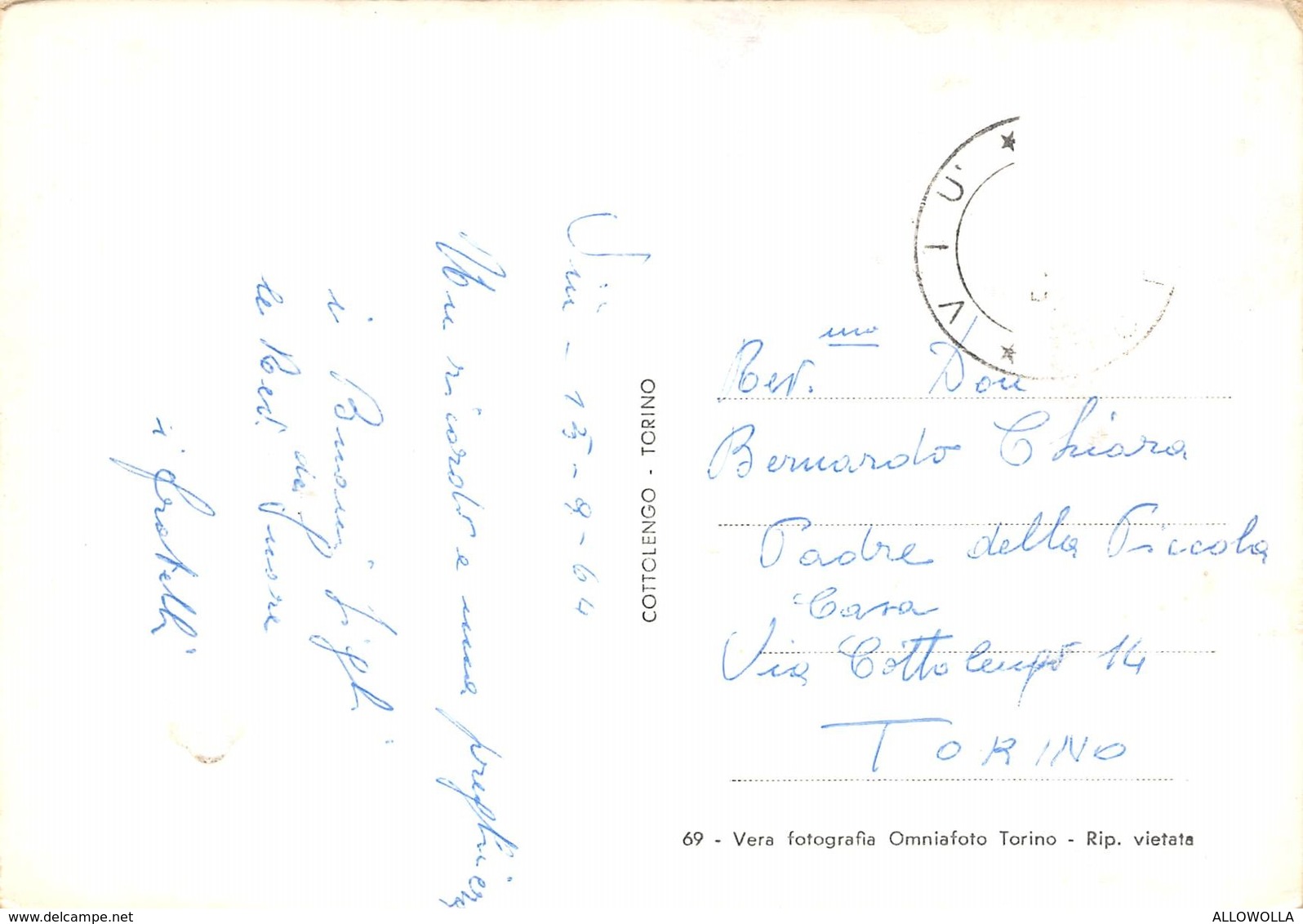 7094 " VIU' M. 785-COLONIA S.G.B. COTTOLENGO-LA CAPPELLA "  -CART. POST. ORIG. SPED. 1964 - Rivoli