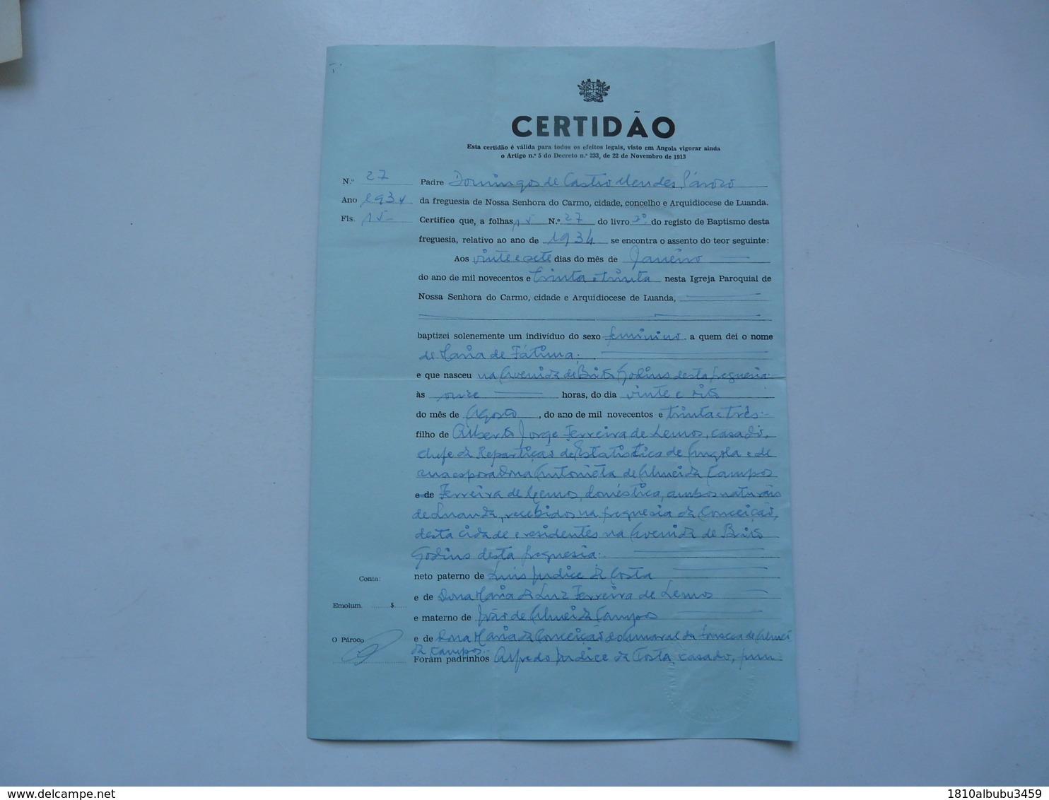 VIEUX PAPIERS - CERTIDAO : Visto Em ANGOLA - Non Classés