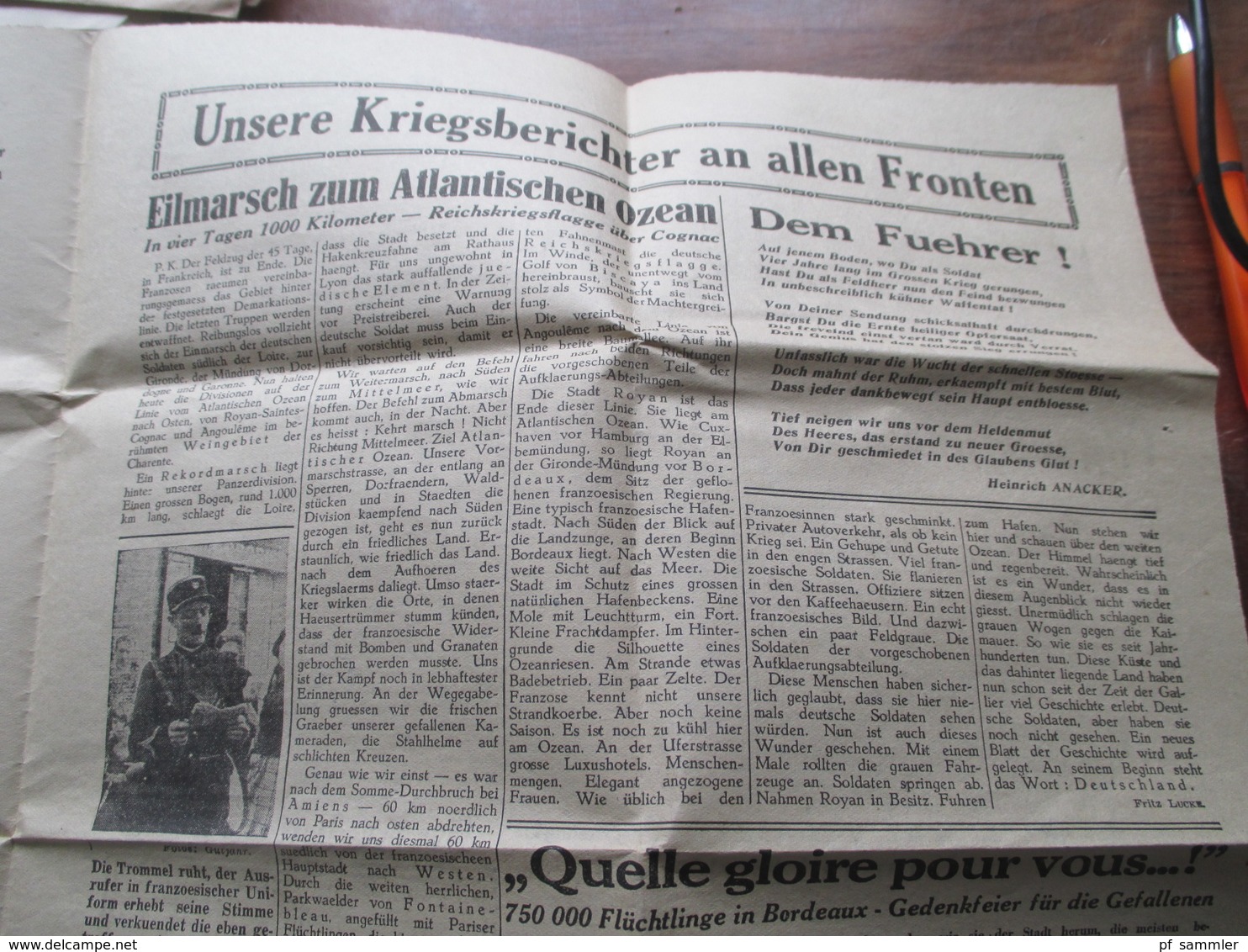 3.Reich Sonnabend, 29. Juni 1940 alte Zeitung Der Vormarsch Paris, Nr. 12 Herausgeber Prop. Kompanie Propaganda Zeitung