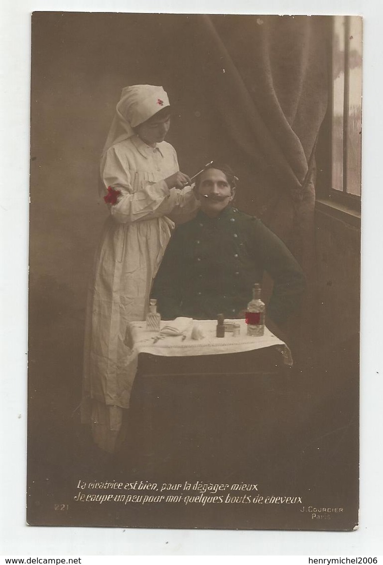 Cpa Infirmière Croix Rouge Coiffure Coupe Cheveux A Militaire 1916 - Weltkrieg 1914-18