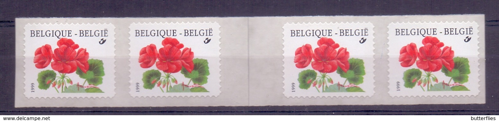 Belgie - ^ 1999 - OBP - ** 2854 -  Rolzegel 91 - Strook Met Grote Spatie - Geranium -  Bloemen -  Andre Buzin - Coil Stamps