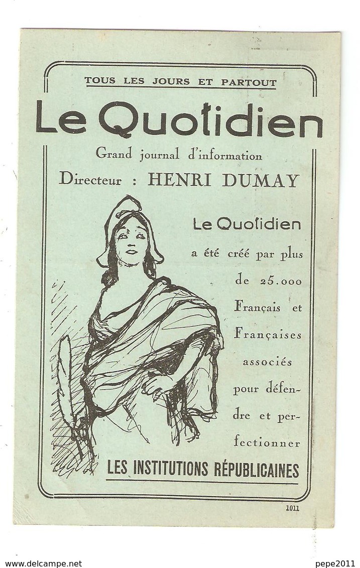 CPA Publicitaire Reçu  Souscription LE QUOTIDIEN Grand Journal D'Information Directeur H.Dumay Illustration République - Filosofie