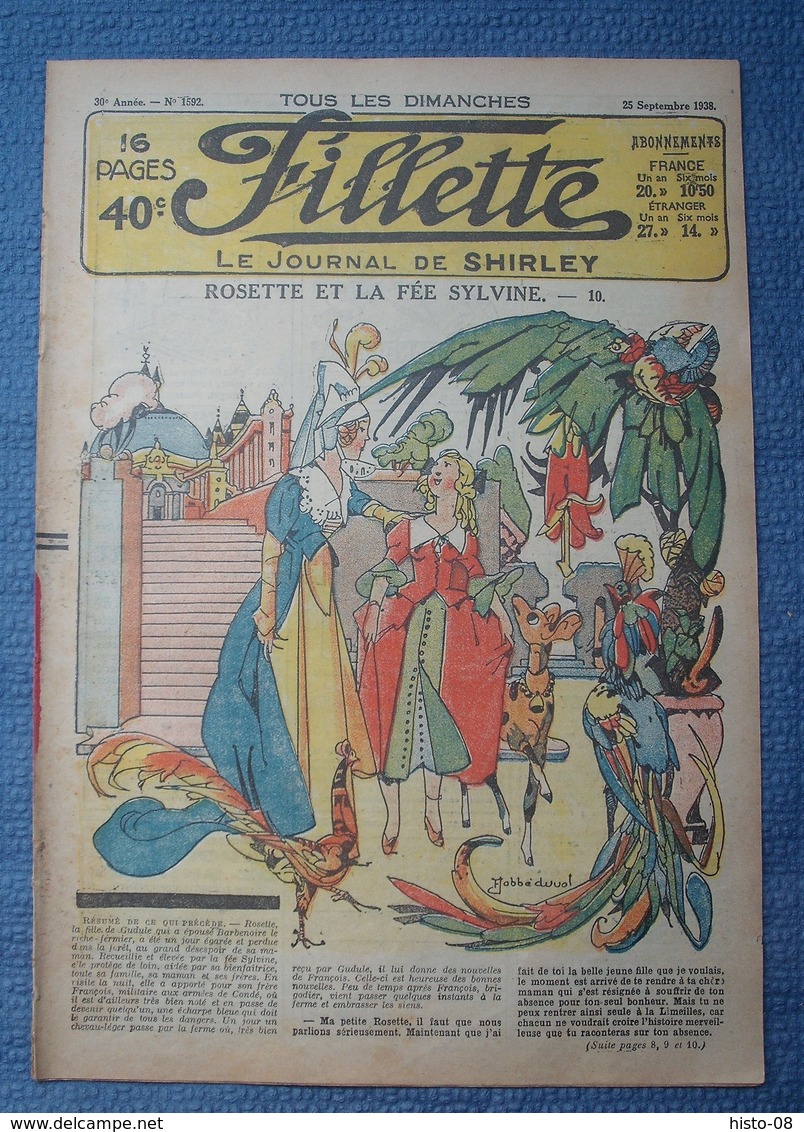 FILLETTE : 1938 : LOT De 3 Numeros : 1592 - 1593 - 1594  : ROSETTE ET LA FEE SYLVINE   --   BLANCHE NEIGE - Fillette