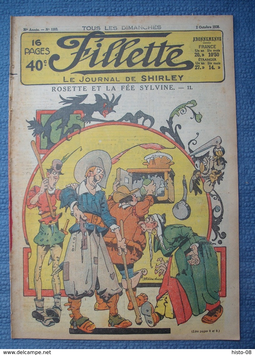 FILLETTE : 1938 : LOT De 3 Numeros : 1592 - 1593 - 1594  : ROSETTE ET LA FEE SYLVINE   --   BLANCHE NEIGE - Fillette