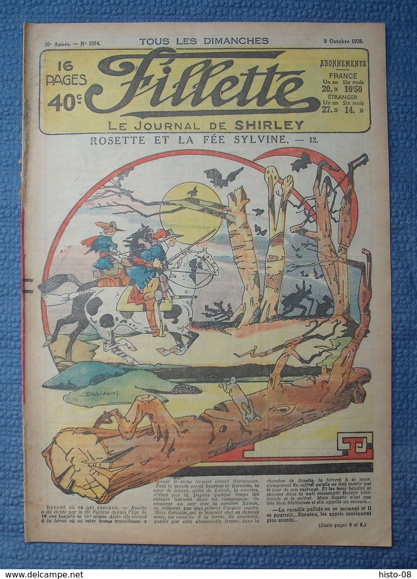 FILLETTE : 1938 : LOT De 3 Numeros : 1592 - 1593 - 1594  : ROSETTE ET LA FEE SYLVINE   --   BLANCHE NEIGE - Fillette