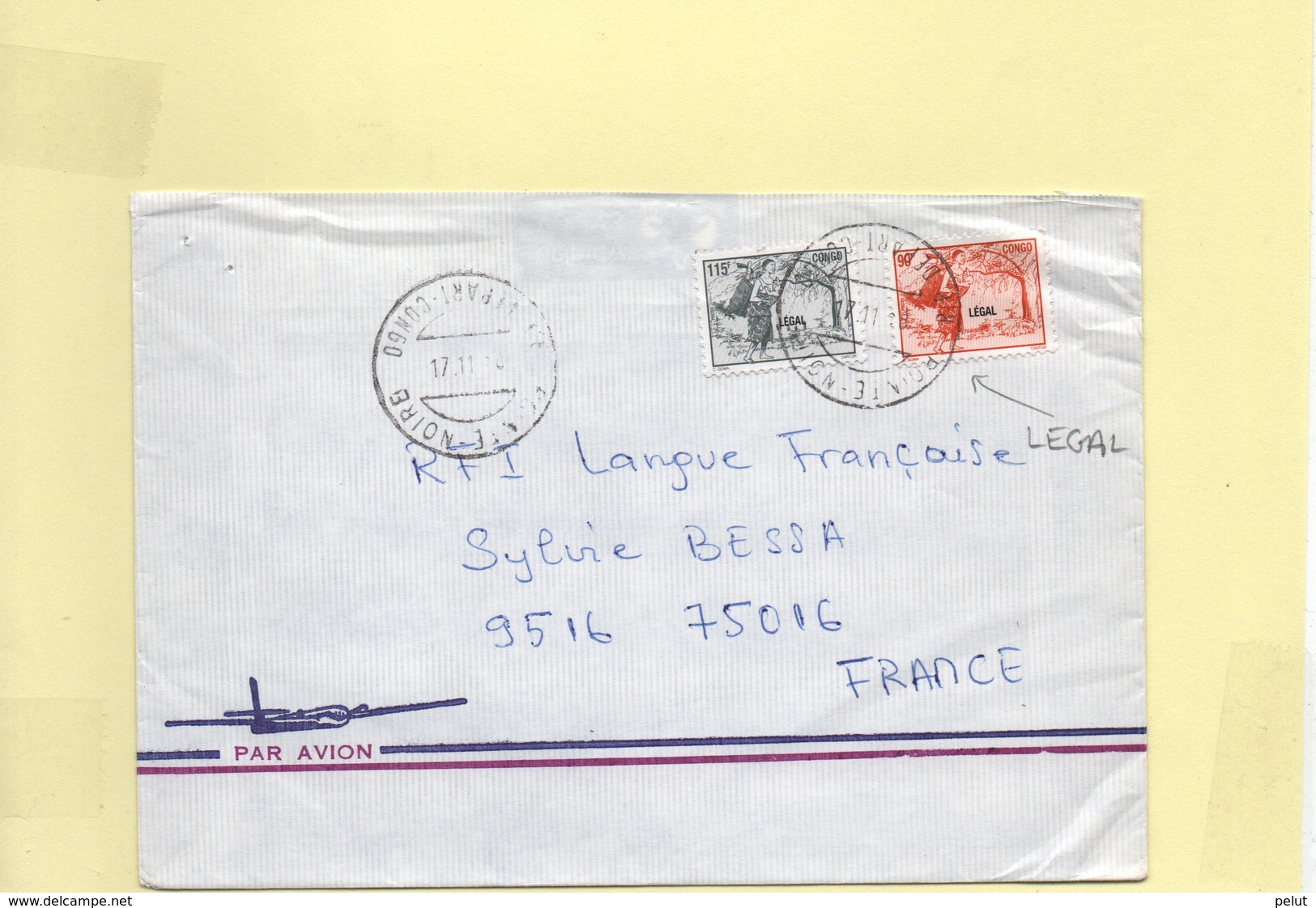 Lettre Congo Avec Timbres Surchargés  "Légal" - Briefe U. Dokumente