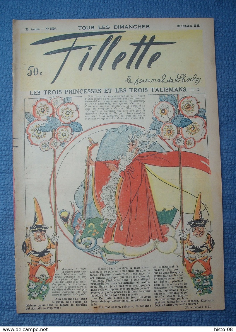 FILLETTE : 1938 : LOT 3 Numeros :1595 - 1596 - 1597  : LES TROIS PRINCESSES ET LES TROIS TALISMANS  --   BLANCHE NEIGE - Fillette