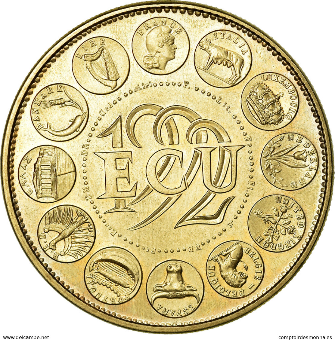 France, Médaille, Ecu Europa, Marianne, 1992, Rodier, SPL+, Gilt Bronze - Autres & Non Classés