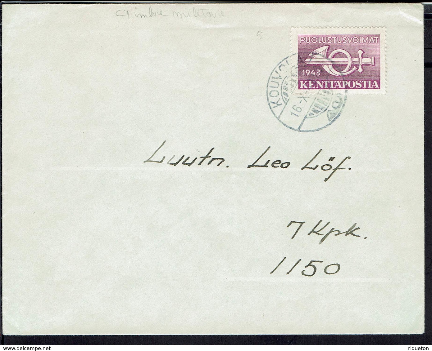 Finlande - Timbre Militaire N° 5 Sur Enveloppe De Kouvola Pour Copenhagen 16-10-1943 - B/TB - - Militair