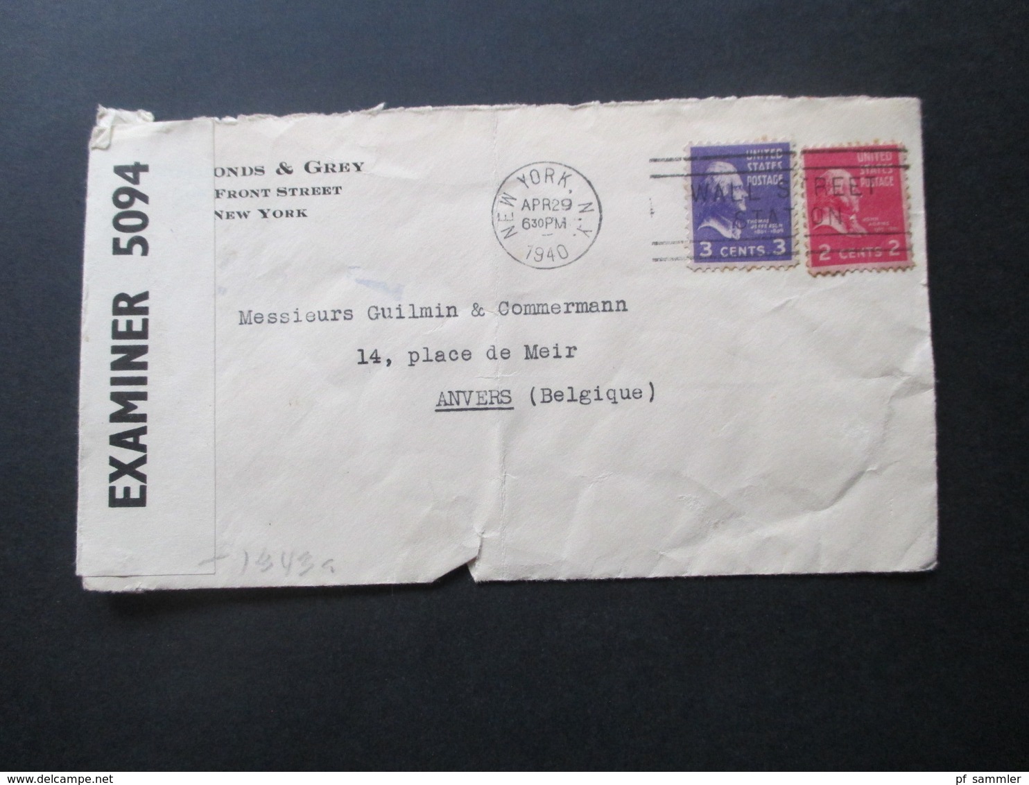 USA 1940 Zensurbeleg New York - Anvers Belgien Opened By Examiner 5094 Und OKW Zensur Streifen Und Zensurstempel - Cartas & Documentos