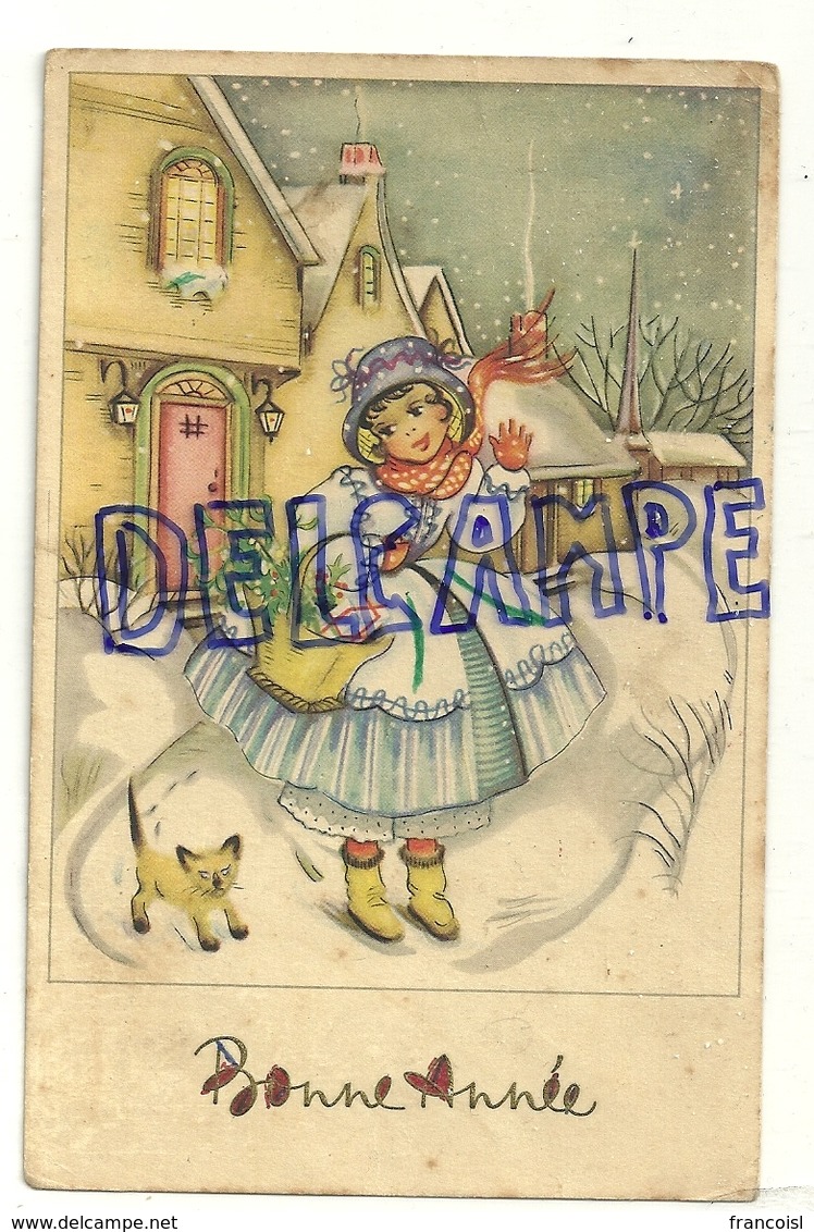 Bonne Année. Petite Fille Et Chaton Siamois Dans La Neige. Coloprint Spécial 4665/4 - Nouvel An