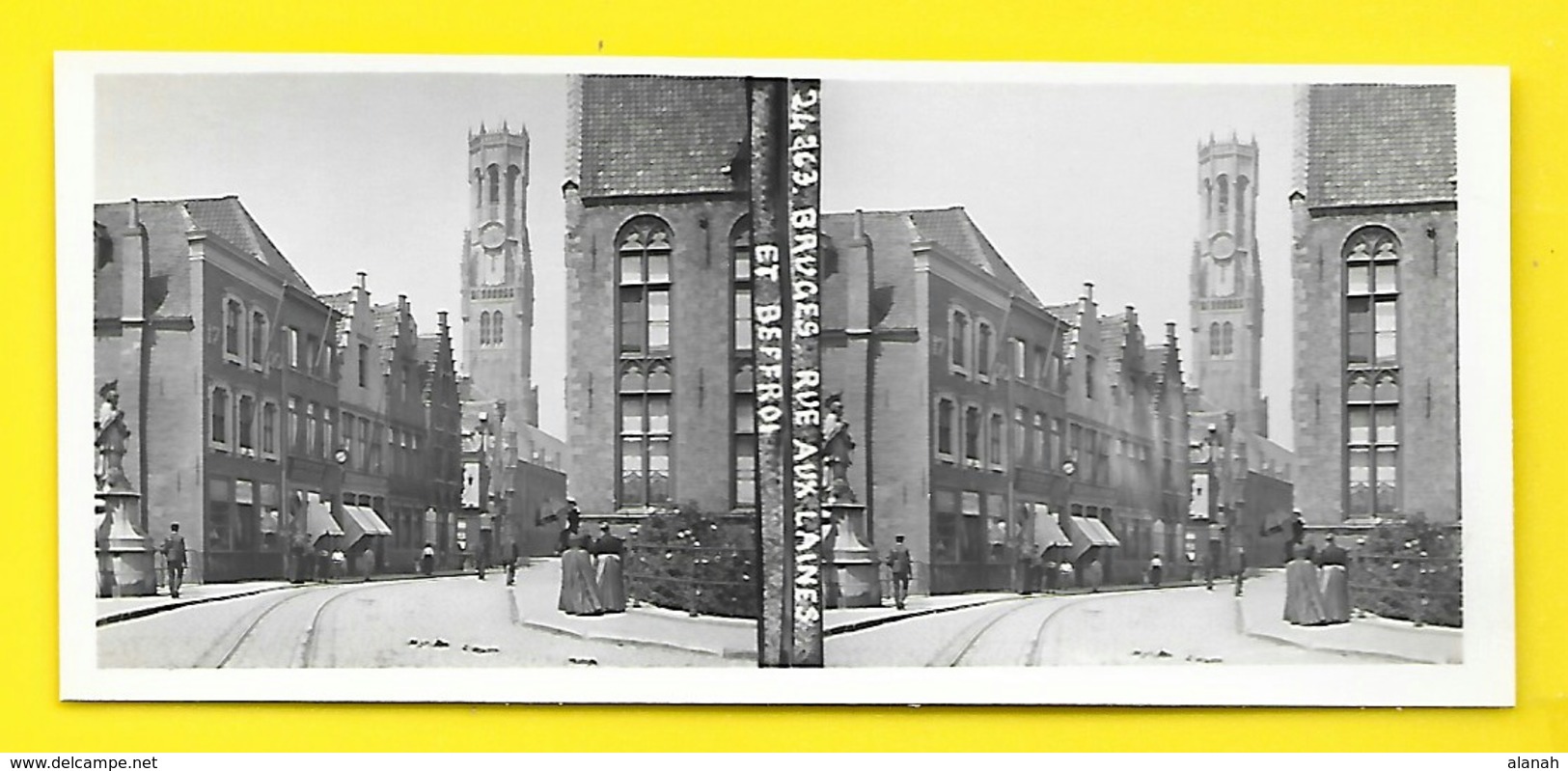 Vues Stéréos BRUGES Rue Aux Laines Et Beffroi Belgique - Stereoscopic