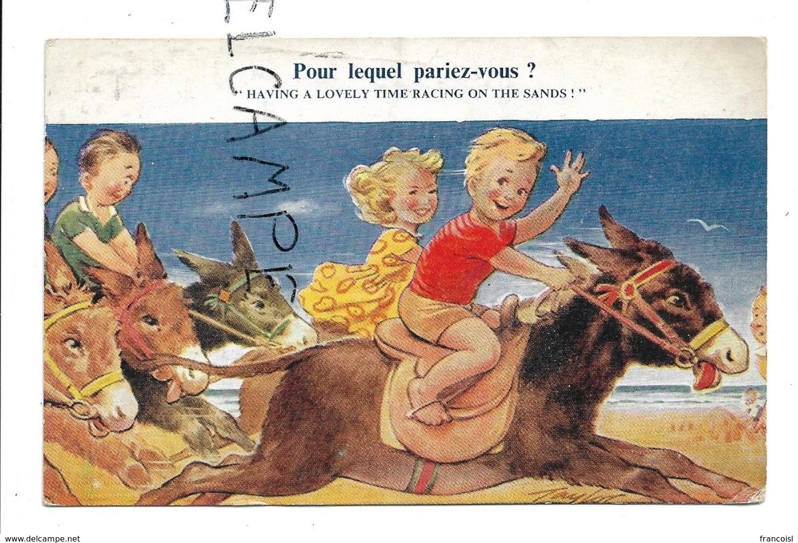 A La Plage. Enfants Et Course à Dos D'âne:" Pour Lequel Pariez-vous?". Signée Taylor - Taylor