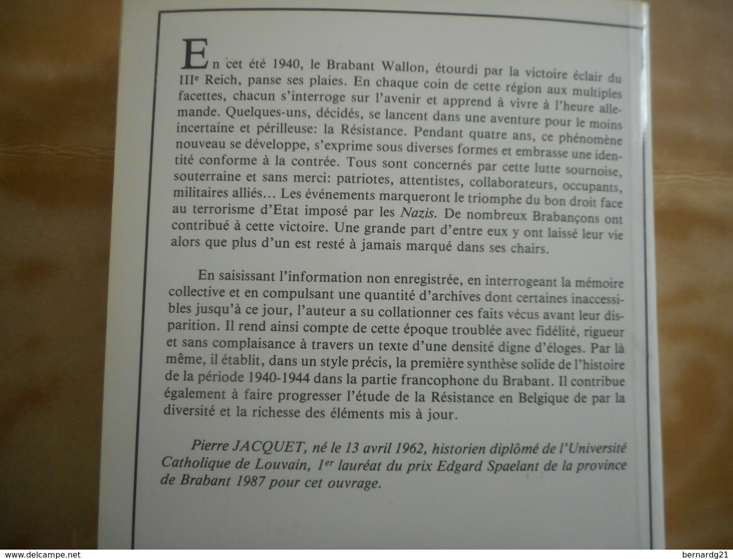 BRABANT WALLON 1940-1944 OCCUPATION ET RÉSISTANCE PIERRE JACQUET NIVELLES WAVRE 1989 GUERRE 1939-1945  HISTOIRE