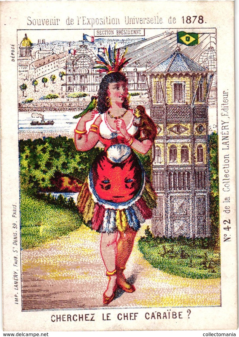 5 Trade Cards Circa Hidden Objects VERY DIFFICULT Expo 1878 PARIS Where Is Object? Eunich Spain Greek Bull Litho  Prints - Denk- Und Knobelspiele