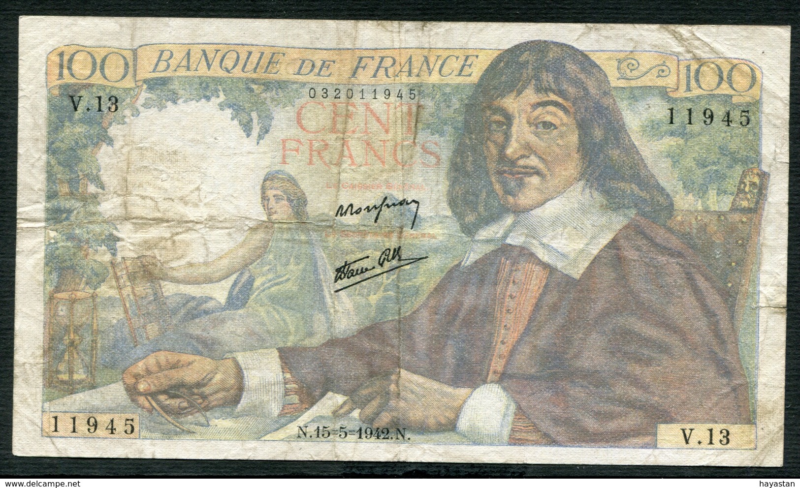 100 F DESCARTES 15.5.1942 - 100 F 1942-1944 ''Descartes''