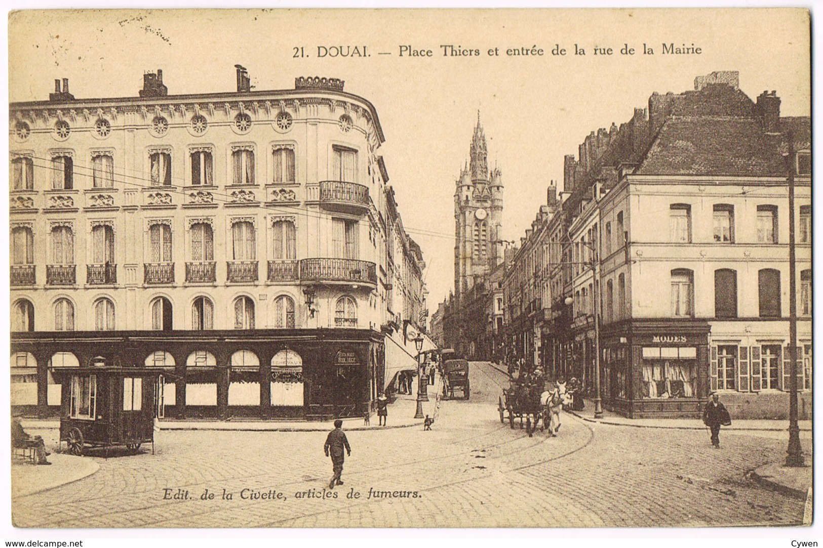 Douai - Place Thiers Et Entrée De La Rue De La Mairie - 21 - Animée - Calèches - Ed De La Civette - Circulé  - DUCATEL - Douai