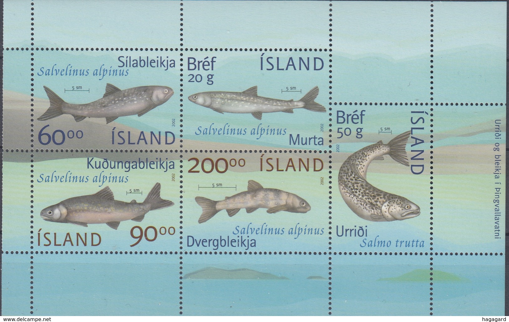 +Iceland 2002. Fishes. Sheetlet From Booklet. AFA 997-1001. MNH(**) - Blocks & Sheetlets