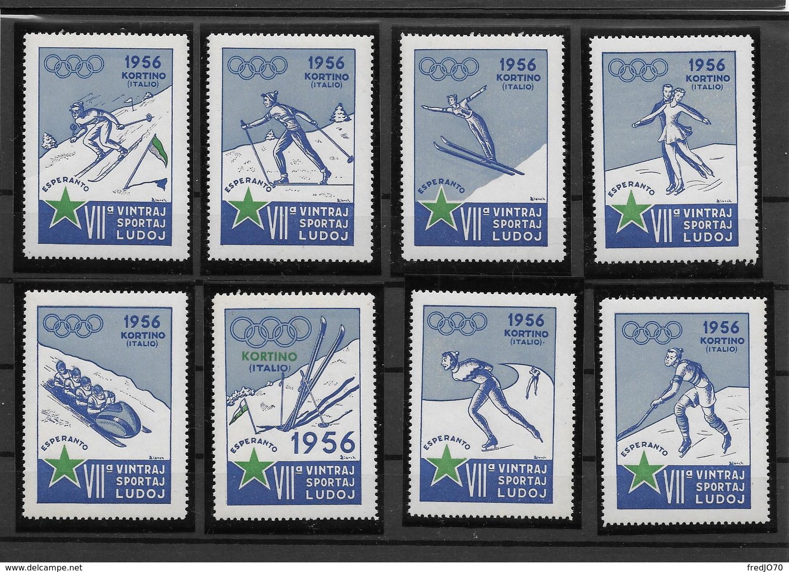 Esperanto Série Complète Vignettes Bleues JO 56 ** - Hiver 1956: Cortina D'Ampezzo