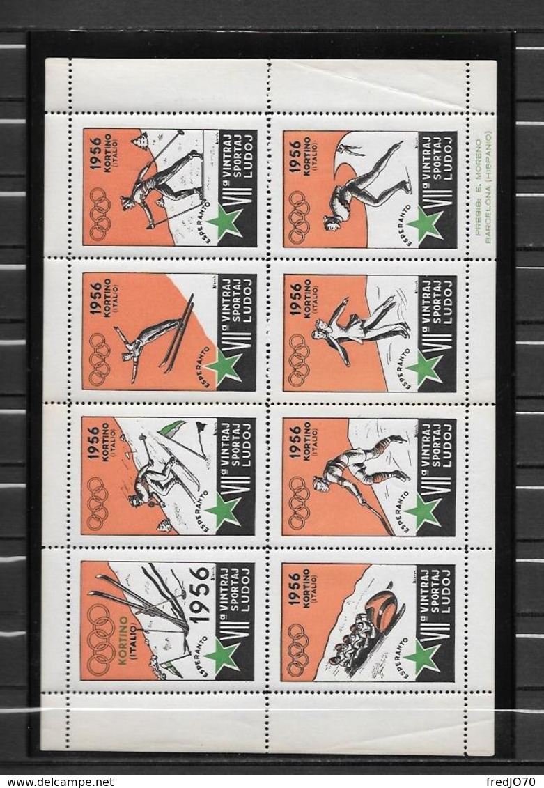 Esperanto Série Complète Feuillet Vignettes Oranges JO 56 ** - Winter 1956: Cortina D'Ampezzo