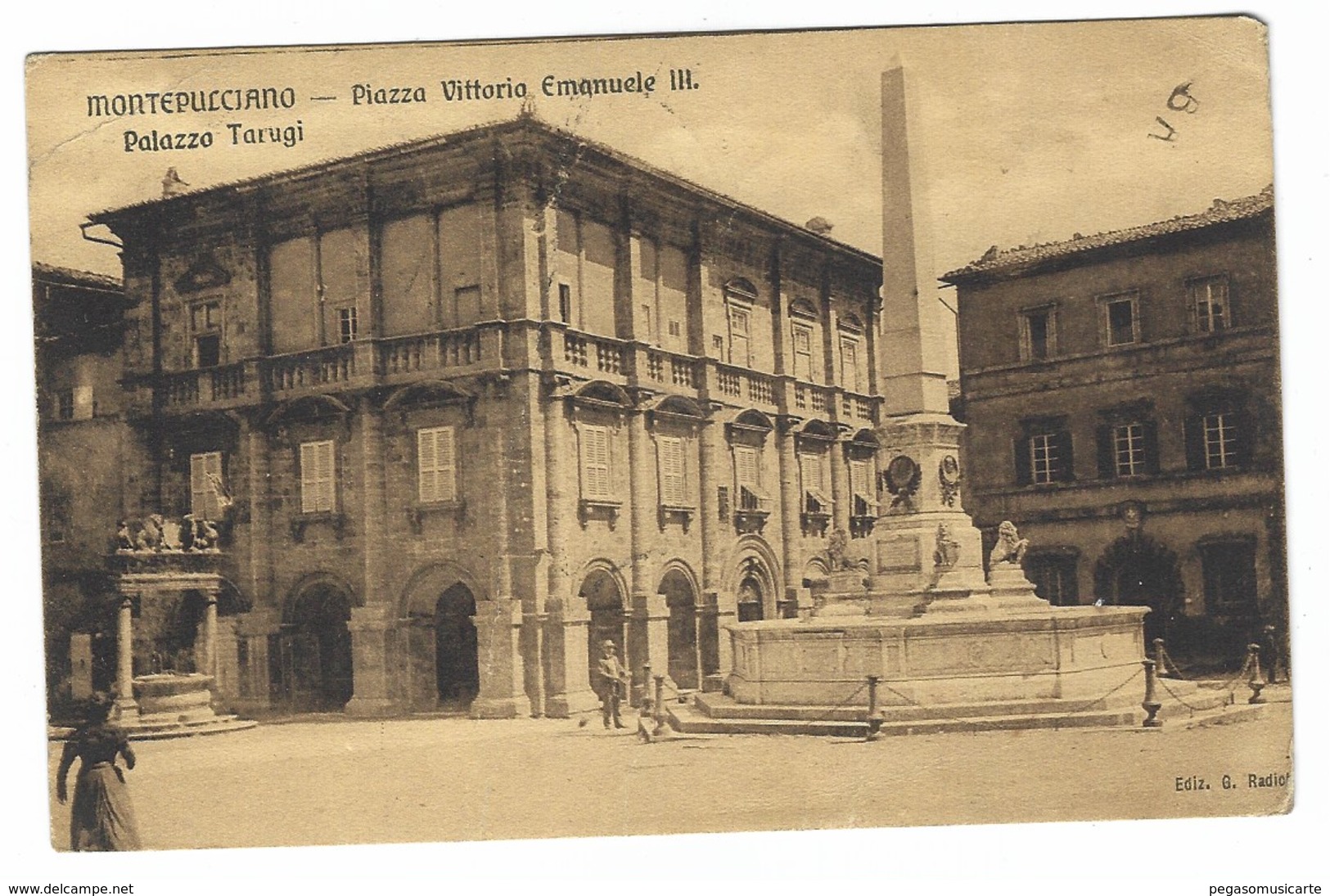 5166 - MONTEPULCIANO SIENA PIAZZA VITTORIO EMANUELE III PALAZZO TARUGI ANIMATA 1909 - Altri & Non Classificati