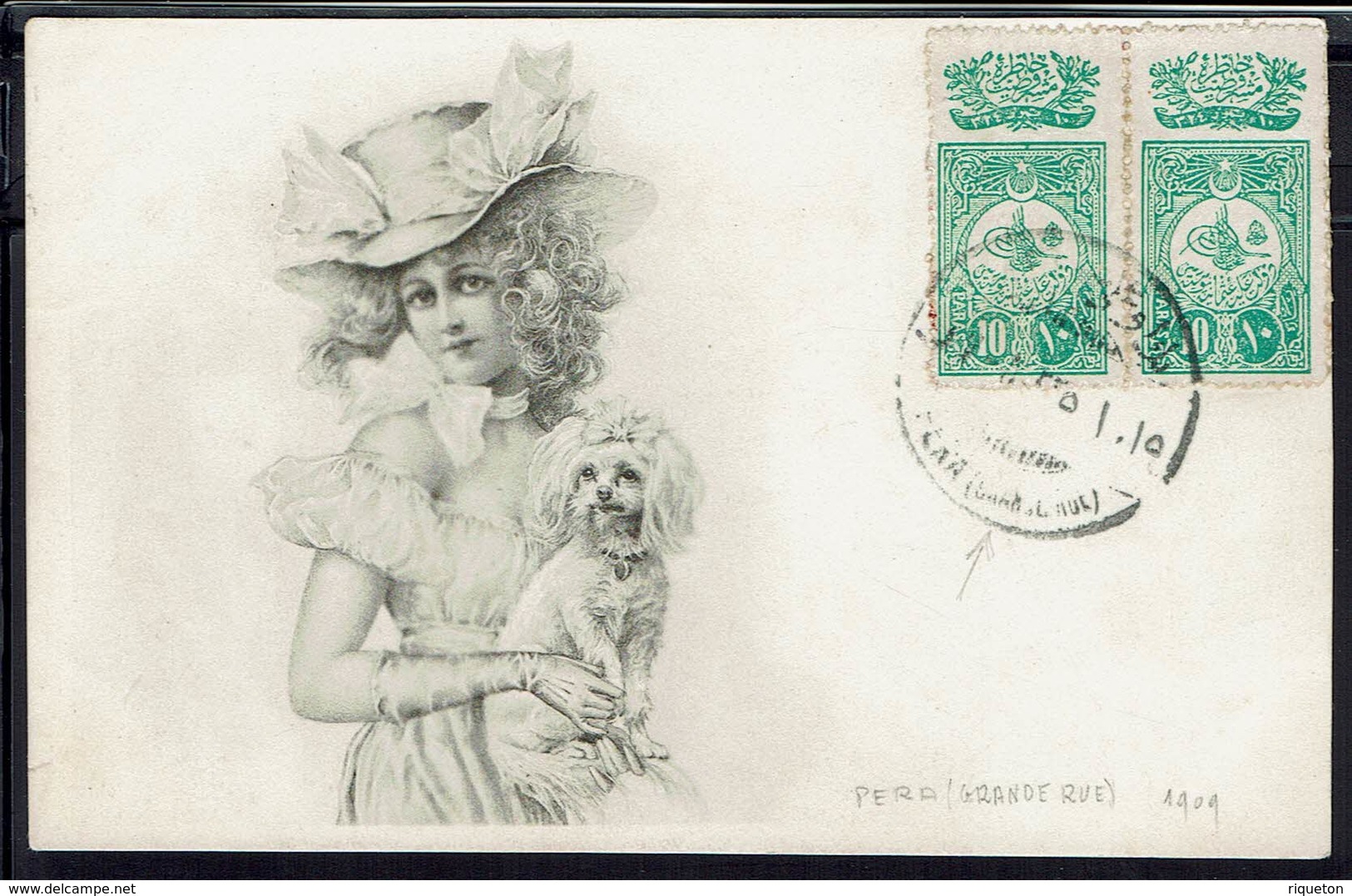 Turquie - 1909 - Affranchissement Paire 135 Sur Carte Postale Illustrée, De Péra Pour Paris - B/TB - - Brieven En Documenten