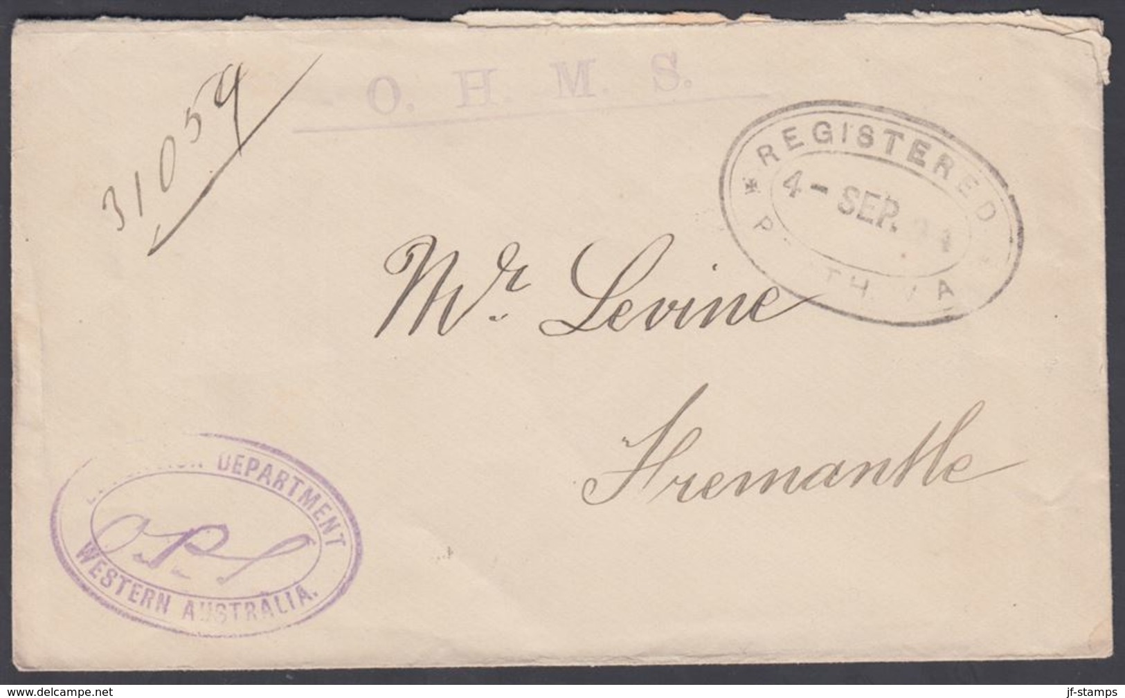 1894. WESTERN AUSTRALIA. O.H.M.S. Envelope. EDUCATION DEPARTMENT WESTERN AUSTRALIA. R... () - JF321624 - Cartas & Documentos