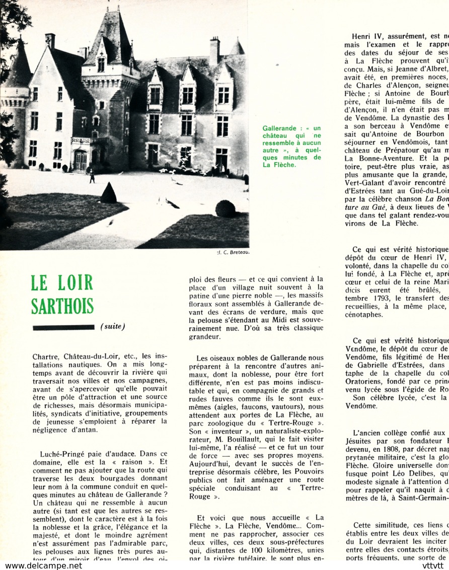 1963 : Document, LE LOIR, Château De Poncé, Château Du Lude, Châtrau De Gallerande, La Flèche, Les Carmes, Bazouges, - Non Classés