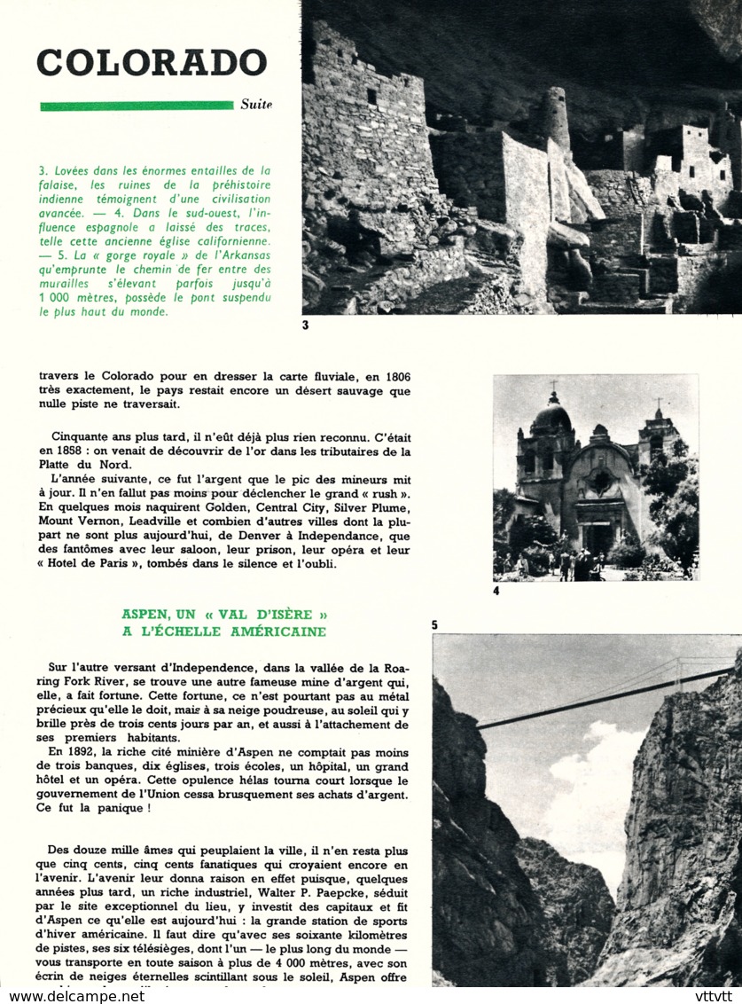 1963 : Document, COLORADO Le Pikes Peak, Cow-boys, Aspen Colorado-Springs, Lac, Ruines Indiennes, Arkansas, Gorge Royale - Non Classés