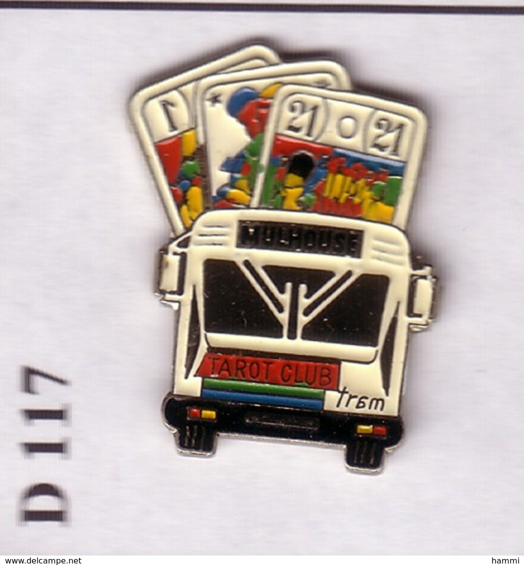 D117 Pin's Mulhouse Alsace Tarot Club Cartes à Jouer Thème Bus Car Autobus Achat Immédiat - Jeux