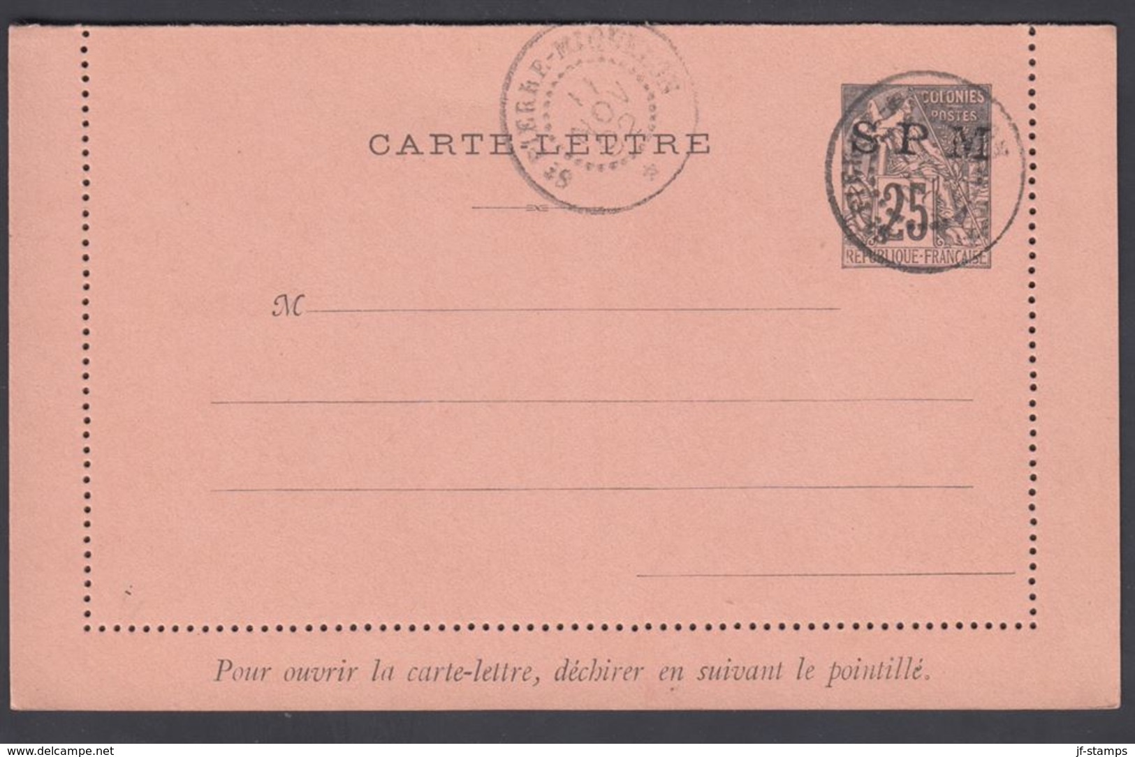 1892. SAINT-PIERRE-MIQUELON. CARTE -LETTRE SPM / 25 C. COLONIES POSTES REP. FRANCAISE... () - JF321817 - Lettres & Documents