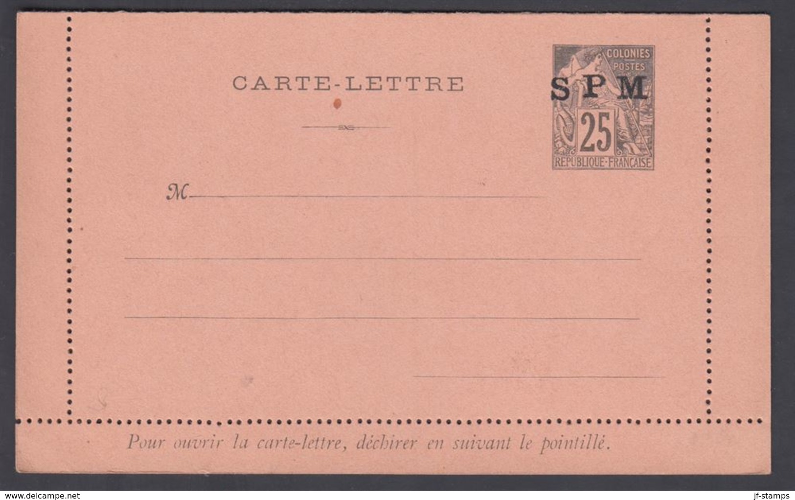 1896. SAINT-PIERRE-MIQUELON. CARTE -LETTRE SPM / 25 C. COLONIES POSTES REP. FRANCAISE... () - JF321821 - Covers & Documents
