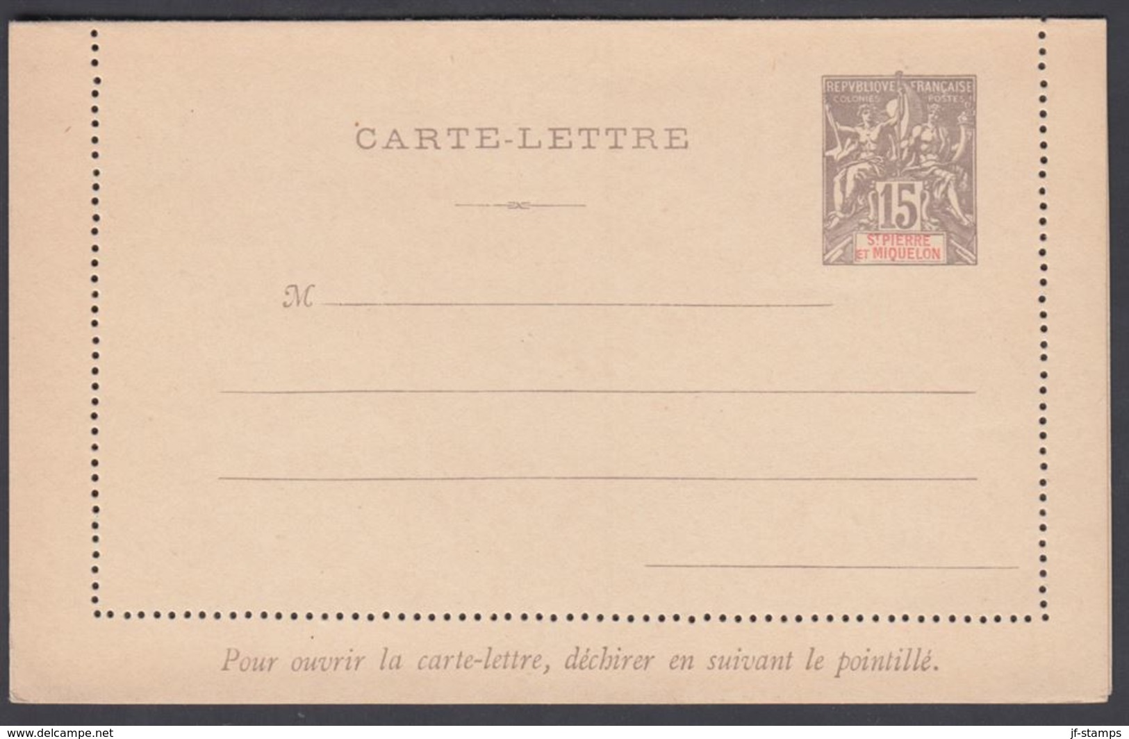 1892. SAINT-PIERRE-MIQUELON. CARTE -LETTRE 15 C. Gray.  () - JF321835 - Lettres & Documents