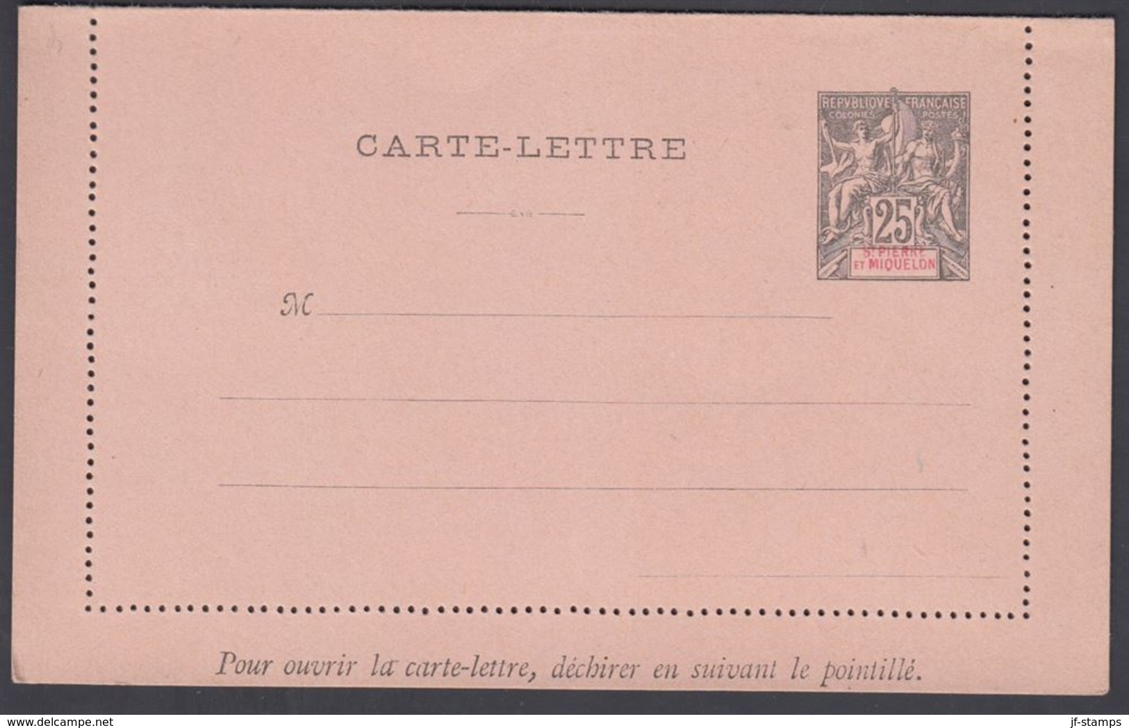 1894. SAINT-PIERRE-MIQUELON. CARTE -LETTRE 25 C. Black  () - JF321839 - Cartas & Documentos