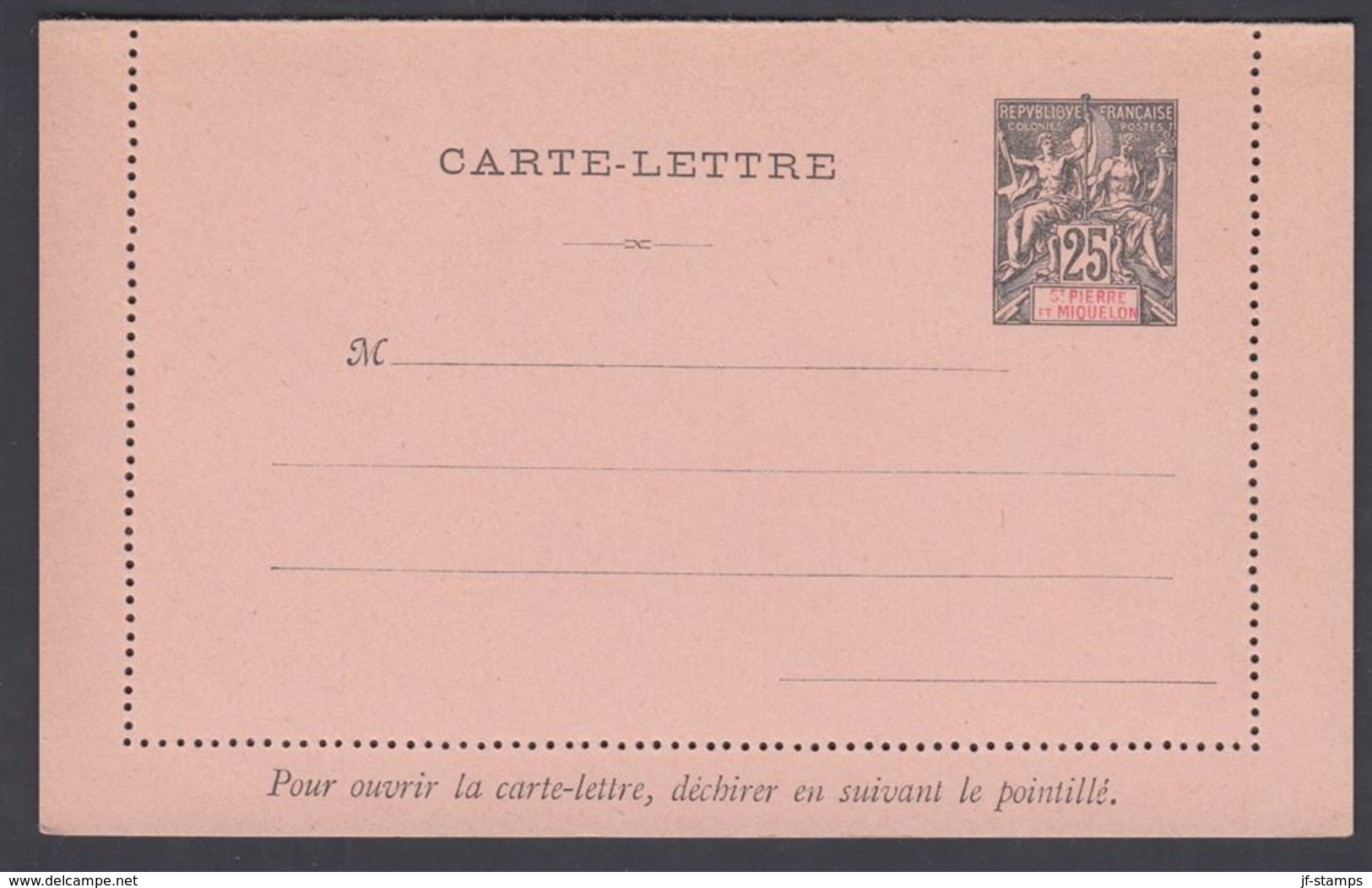 1894. SAINT-PIERRE-MIQUELON. CARTE -LETTRE 25 C. Black  () - JF321842 - Covers & Documents